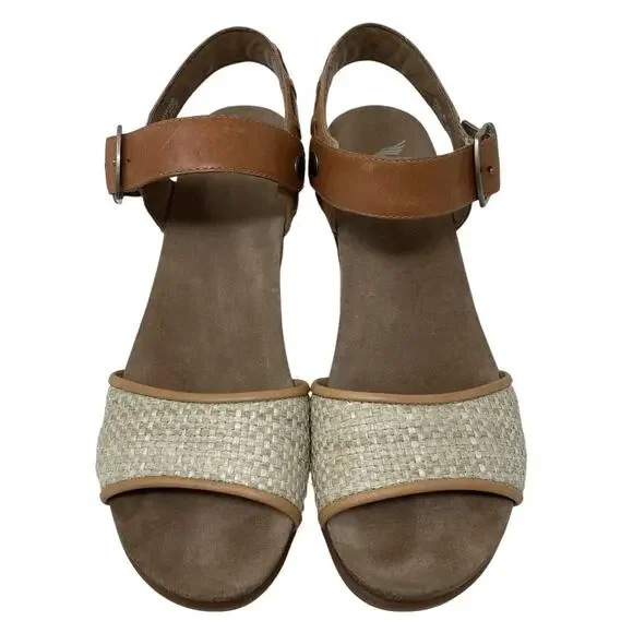 Dansko Debby Sandals Leather Woven Raffia Brown Size 40 Boho Chic Mediterranean - Picture 3 of 15